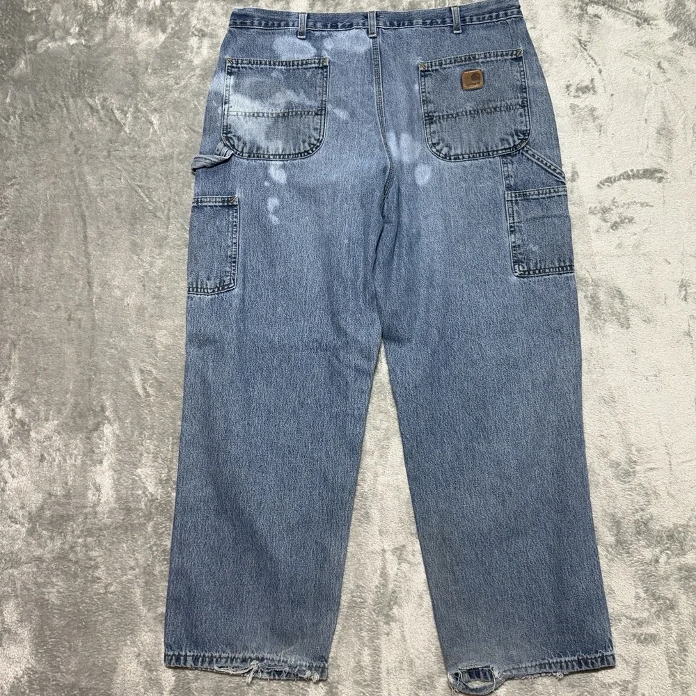Vintage Carhartt B13 DPS Distressed Denim Carpenter Jeans 36x30 Bleached Y2K